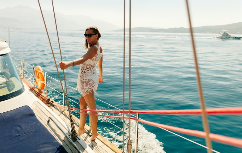 sexy woman sail on yacht e